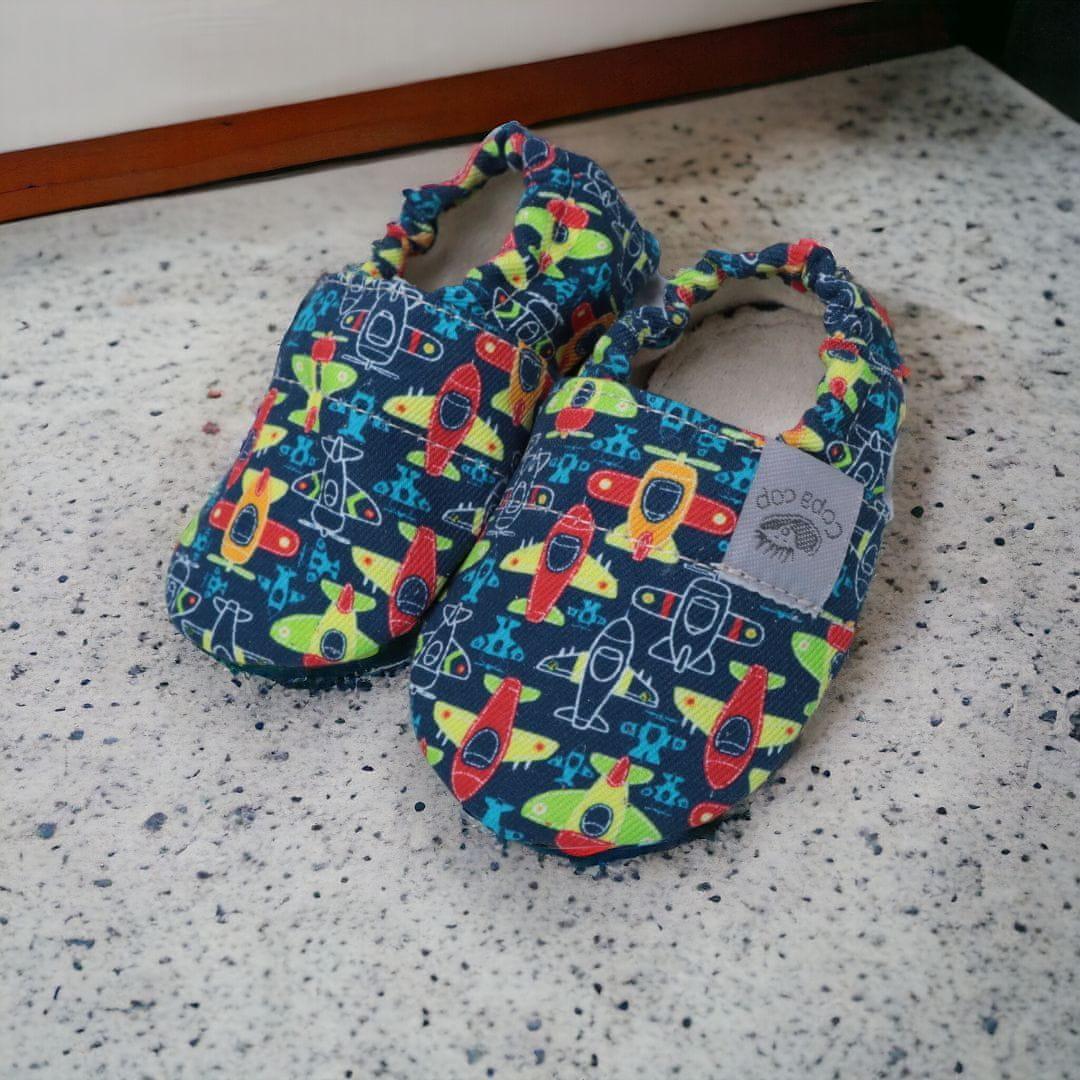 Copa cop Dětské textilní capáčky Barefoot - Letadlo