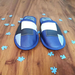 Kožené domácí pantofle Puzzle - modré